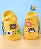 Oh! Pair Clogs with  Back Strap Closure with Teddy Bear Penguin Applique -Yellow