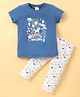 Cucumber Lycra Knit Half Sleeves Nightwear Suit With Unicorn Print - Blue