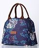 House of Quirk Insulated Nylon Reusable Lunch Bag Tote Printed Bag for School Picnic Office  - Blue/Big White Leaves
