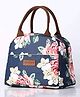 House of Quirk Insulated Reusable Nylon Lunch Bag Tote Printed Bag for School  Picnic  Office  Outdoor  Gym  - Navy Rose Flower