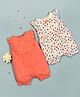 Mi Arcus Pack Of 2 Peanuts Featuring Frill Sleeves Snoopy Printed & Schiffli Embroidered Rompers - Peach & White