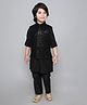 Ministitch Full Sleeves Solid Coordinating Kurta & Pyjama Set With Sequin Embroidered Jacket - Black