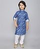 Ministitch Full Sleeves Botanical Printed Kurta & Pyjama Set - Blue