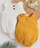Cot & Candy Sleeveless Round Neck Solid Muslin Romper  -White and Mustard