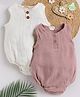 Cot & Candy Sleeveless Round Neck Solid Muslin Romper  -White and Pink Blush