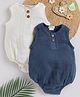 Cot & Candy Sleeveless Round Neck Solid Muslin Romper  -White and Navy