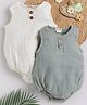 Cot & Candy Sleeveless Round Neck Solid Muslin Romper  -White and Sage