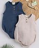 Cot & Candy Sleeveless Round Neck Solid Muslin Romper  -Navy and Oatmeal