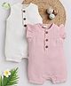 Cot & Candy Sleeveless Round Neck Solid Muslin Romper  -Milk and Pink Blush