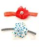 Flaunt Chic Set Of 2 Floral Detailed Elastic Headbands - Silver And Peach