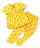 Babyhug Cotton Half Sleeves Night Suit With Rainbow Print - Yellow