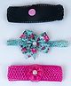Tia Hair Accessories Set Of 3 Floral & Pearl Embellished Headbands - Sea Blue Black & Pink