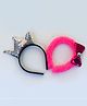 Tia Hair Accessories Set Of 2 Fur &  Sequin Crown Embellished Hair Bands - Silver & Dark Pink