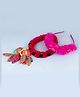Tia Hair Accessories Set Of 3 Fur Embellished Hair Bands & Rubber Bands - Red Dark Pink & Multi Colour