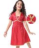 EARTHY TOUCH Woven Half Sleeves Brocade Ethnic Dress with Multicolored Lace  Gold Foil Print - Red