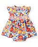 Babyhug 100% Cotton Knit Frill Sleeves Floral Printed Frock Style Onesie - Multicolour