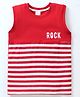 Taeko Single Jersey Knit Sleeveless Striped  T-Shirt  with Text Print - Red