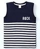 Taeko Single Jersey Knit Sleeveless Striped  T-Shirt  with Text Print - Navy Blue