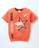 Taeko Single Jersey Knit Half Sleeves T-Shirt with Star & Text  Print - Orange