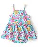 Babyhug 100% Cotton Knit Singlet Sleeves Floral Printed Frock Style Onesie - Multicolour