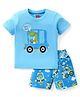 Babyhug Cotton Knit Half Sleeves Shorts Night Suit Dino Print - Blue