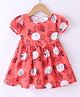 Teddy Cotton Woven Half Sleeves Frock With Tropical Theme - Cherry Pink