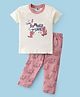 Teddy Sinker Knit Half Sleeves T-Shirt and Lounge Pant Set Croc Print - Off White & Pink