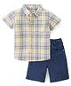 Babyhug 100% Cotton Woven Half Sleeves Checked Shirt & Shorts - Yellow & Blue