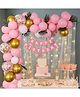 Surprise Decor Pink Theme Birthday Decoration Items Kit for girls includes Pink, White & Metallic Gold Balloons with White Net Curtain, Fairy LED Light & Fake Palm Leaves- 71 Items