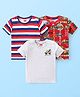 Babyhug Cotton Knit Half Sleeves T-Shirts With Stripes & Vehicle Print Pack of 3 - Multicolour