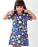 Babyhug Single Jersey Knit Half Sleeves Nighty Floral Print - Navy Blue