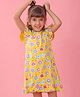 Babyhug Cotton Knit Frill Sleeves Nighty With Candy Print - Yellow