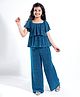 Hola Bonita  Flutter Sleeves Glitter Pleated Layered Party Top & Pant - Blue
