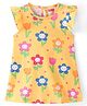 Babyhug Cotton Knit Frill Sleeves Nighty Floral Print - Yellow