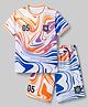 Pine Active Half Sleeves T-Shirt and Shorts Set Marble Print - White