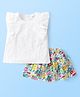 Babyhug Single Jersey Half Sleeves Schiffli Top with Back-Snap Buttons & Floral Printed Skirt Set - Multicolor