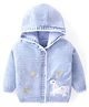 Babyhug Knitted Full Sleeves Front Open Hooded Unicorn Design Sweater - Light Blue