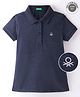 UCB Cotton Knit Half Sleeves Logo Embroidered Collar Neck T-Shirt-  Blue
