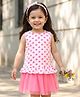 Babyhug 100% Cotton Knit Sleeveless Top & Skirt With Polka Dot Print - White & Pink