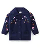 Babyhug Knitted Full Sleeves Sweater with Floral Embroidery - Navy Blue