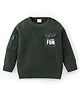 Babyhug Knitted Full Sleeves Pullover Sweater with Pocket Detailing & Text Print - Olive Green