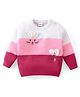 Babyhug Knitted Full Sleeves Sweater Kitty Design - Red Pink & White