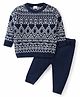 Babyhug Knitted Full Sleeves Sweater Set Argyle Design - Navy Blue