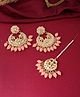 VIRAASI Gold-Plated White Peach-Coloured Kundan Pearl Maangtika With Earrings