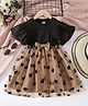 tior Half Sleeves Hearts Printed & Bow Embellished Tutu Dress - Brown