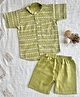 A Toddler Thing  Cotton Half Sleeves Abstract Printed Shirt & Shorts Coordinating Set - Olive