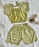 A Toddler Thing  Cotton Half Sleeves Abstract Printed Top & Shorts Coordinating Set - Olive