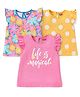 Babyhug Cotton Frill Sleeves Tops With Floral & Polka Dots Print Pack of 3 - Pink & Yellow
