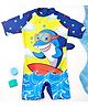 Yellow Bee Half Sleeves Shark Printed Swimsuit -  Yellow And Blue