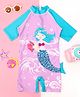 Yellow Bee Half Sleeves Mermaid  Printed Swimsuit -Purple And Blue